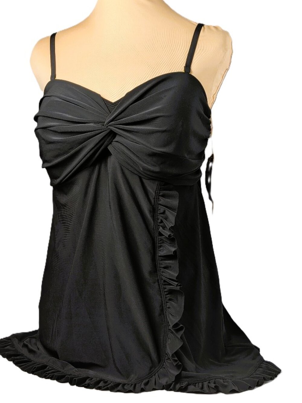 Beyond Control Black Ruffled Swim Dress 2-way Removeable Straps Size 16 NEW